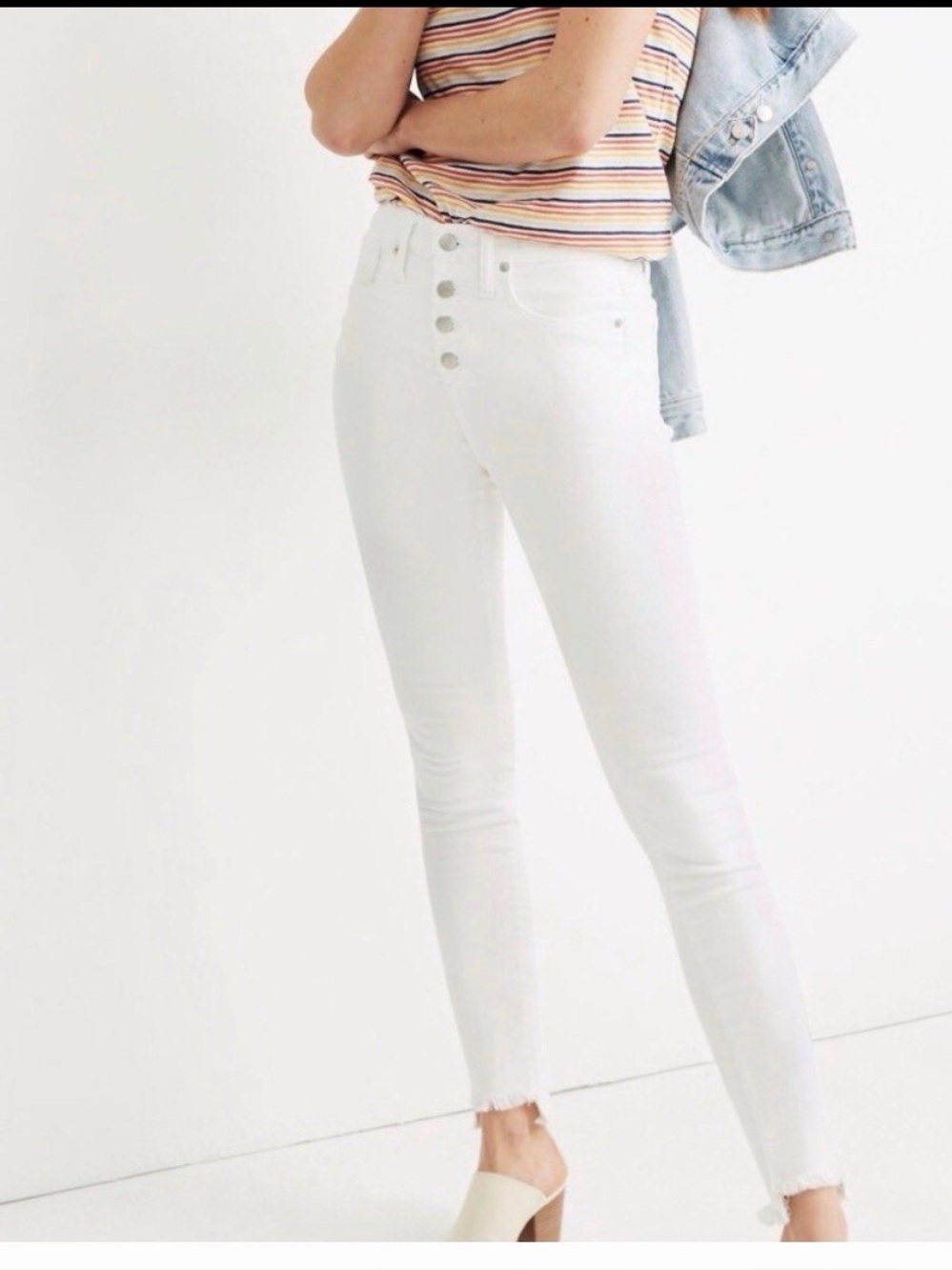 MADEWELL Petite High-Rise Skinny Jeans in Pure White: Step-Hem Edition Sz31